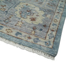 Antique Distressed finished Aqua, Beige and Brown Hand Knotted Oxidized Low Pile 8x10 Oriental Oushak wool Area Rug