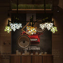 GobekUsa Rustic Star-Shaped Stained Glass Dining Room Chandelier with 8 Pendant Lights and Hanging Rod