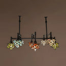 GobekUsa Rustic Star-Shaped Stained Glass Dining Room Chandelier with 8 Pendant Lights and Hanging Rod