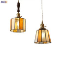 Vintage amber & cream stained glass pendant lamp dining room knob switch by Decorbites