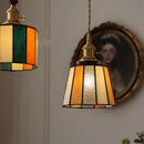 Vintage amber & cream stained glass pendant lamp dining room knob switch by Decorbites
