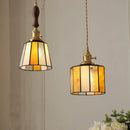 Vintage amber & cream stained glass pendant lamp dining room knob switch by Decorbites