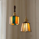Vintage amber & cream stained glass pendant lamp dining room knob switch by Decorbites