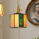Vintage amber & cream stained glass pendant lamp dining room knob switch by Decorbites