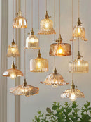 Vintage Amber Glass Pendant Light With Brass Detail