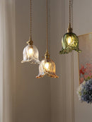 Vintage Amber Glass Pendant Light With Brass Detail