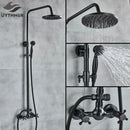 GobekUsa Black Bronze Shower Faucet Set with 8" Rain Shower Head and Hand Shower