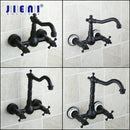 GobekUsa Black Swivel Wall Mounted Bathroom Faucet with Ceramic Base - 2 Handles
