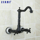 GobekUsa Black Swivel Wall Mounted Bathroom Faucet with Ceramic Base - 2 Handles