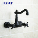 GobekUsa Black Swivel Wall Mounted Bathroom Faucet with Ceramic Base - 2 Handles