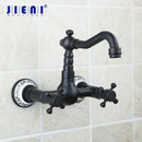 GobekUsa Black Swivel Wall Mounted Bathroom Faucet with Ceramic Base - 2 Handles