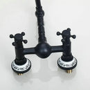 GobekUsa Black Swivel Wall Mounted Bathroom Faucet with Ceramic Base - 2 Handles