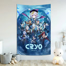 Vintage blue genshin impact anime tapestry bedroom wall hanging by Decorbites