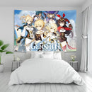 Vintage blue genshin impact anime tapestry bedroom wall hanging by Decorbites