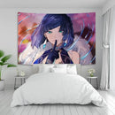 Vintage blue genshin impact anime tapestry bedroom wall hanging by Decorbites