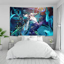 Vintage blue genshin impact anime tapestry bedroom wall hanging by Decorbites
