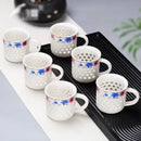 Vintage blue & white ceramic tea cup set dining room perforated bowl by Decorbites