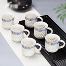 Vintage blue & white ceramic tea cup set dining room perforated bowl by Decorbites