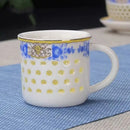 Vintage blue & white ceramic tea cup set dining room perforated bowl by Decorbites