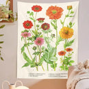 Vintage botanical flower print tapestry bedroom wall hanging by Decorbites