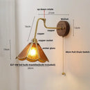 GobekUsa LED Wall Lights Pull Chain Switch Bedside Lamp Amber Glass Modern Stair Light Fixtures