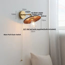 GobekUsa LED Walnut Wood Wall Lamp Pull Chain Switch Modern Indoor Light