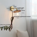 GobekUsa LED Walnut Wood Wall Lamp Pull Chain Switch Modern Indoor Light