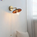 GobekUsa LED Walnut Wood Wall Lamp Pull Chain Switch Modern Indoor Light