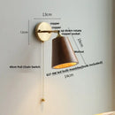 GobekUsa LED Walnut Wood Wall Lamp Pull Chain Switch Modern Indoor Light