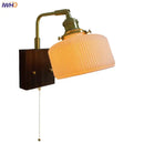 GobekUsa Ceramic LED Wall Sconce with Walnut Wood Pull Chain Switch - Nordic Style