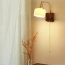 GobekUsa Ceramic LED Wall Sconce with Walnut Wood Pull Chain Switch - Nordic Style