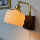 GobekUsa Ceramic LED Wall Sconce with Walnut Wood Pull Chain Switch - Nordic Style