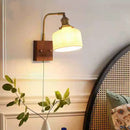 GobekUsa Ceramic LED Wall Sconce with Walnut Wood Pull Chain Switch - Nordic Style