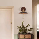 Vintage brass and amber glass wall sconce stair light with pull chain by Decorbites