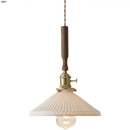 GobekUsa Ceramic Walnut Wood Pendant Light Fixture - Adjustable LED Lamparas for Study Aisle