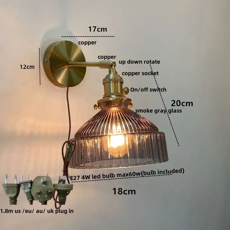GobekUsa Clear Glass Copper Socket LED Wall Lamp with Pull Chain Switch, photo 13 of 22