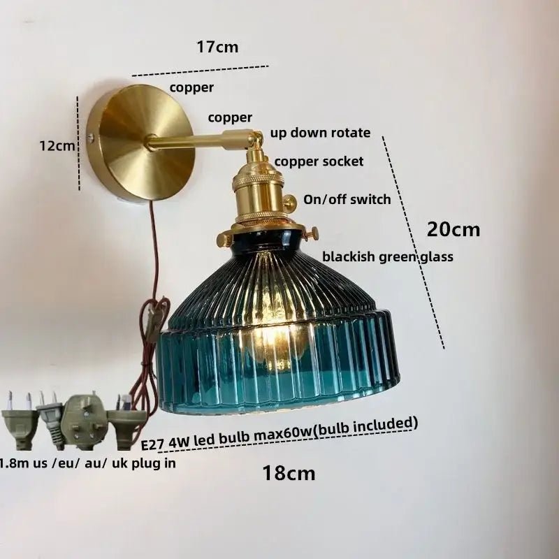 GobekUsa Clear Glass Copper Socket LED Wall Lamp with Pull Chain Switch, photo 8 of 22