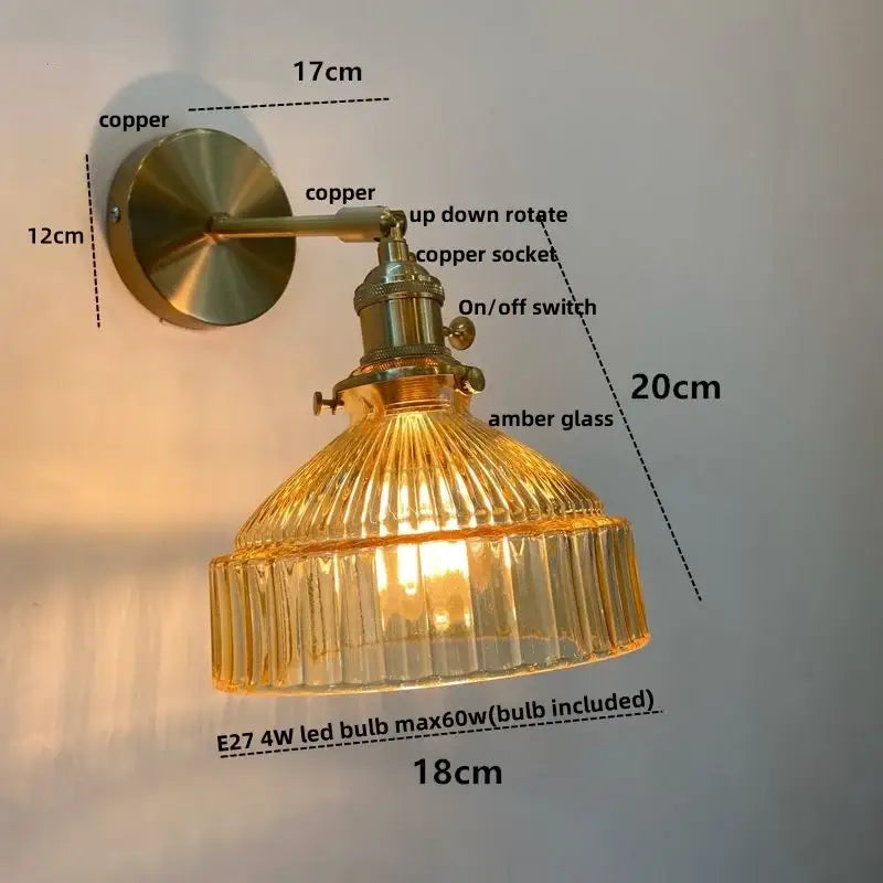 GobekUsa Clear Glass Copper Socket LED Wall Lamp with Pull Chain Switch, photo 16 of 22