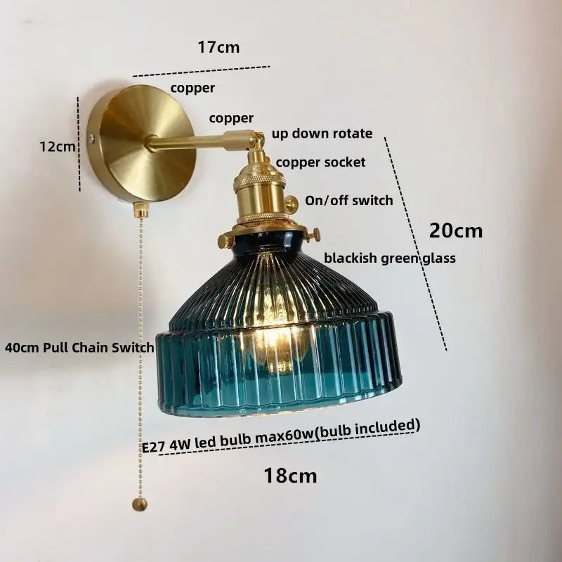 GobekUsa Clear Glass Copper Socket LED Wall Lamp with Pull Chain Switch, photo 15 of 22