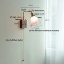 GobekUsa Glass Pink LED Wall Lights Pull Chain Switch Rotatable Sconce Bedside Lamp