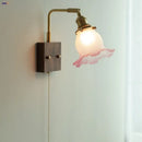 GobekUsa Glass Pink LED Wall Lights Pull Chain Switch Rotatable Sconce Bedside Lamp