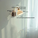 GobekUsa Glass Pink LED Wall Sconce, Pull Chain Switch, Walnut Wood Bedside Lamp