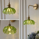 GobekUsa Green Glass LED Wall Lights Fixture with Pull Chain Switch