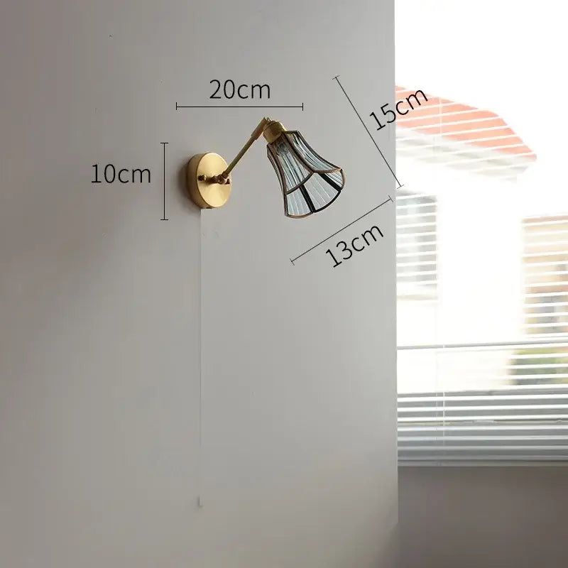 GobekUsa Green Glass LED Wall Lights with Pull Chain Switch, Copper Finish, photo 9 of 23
