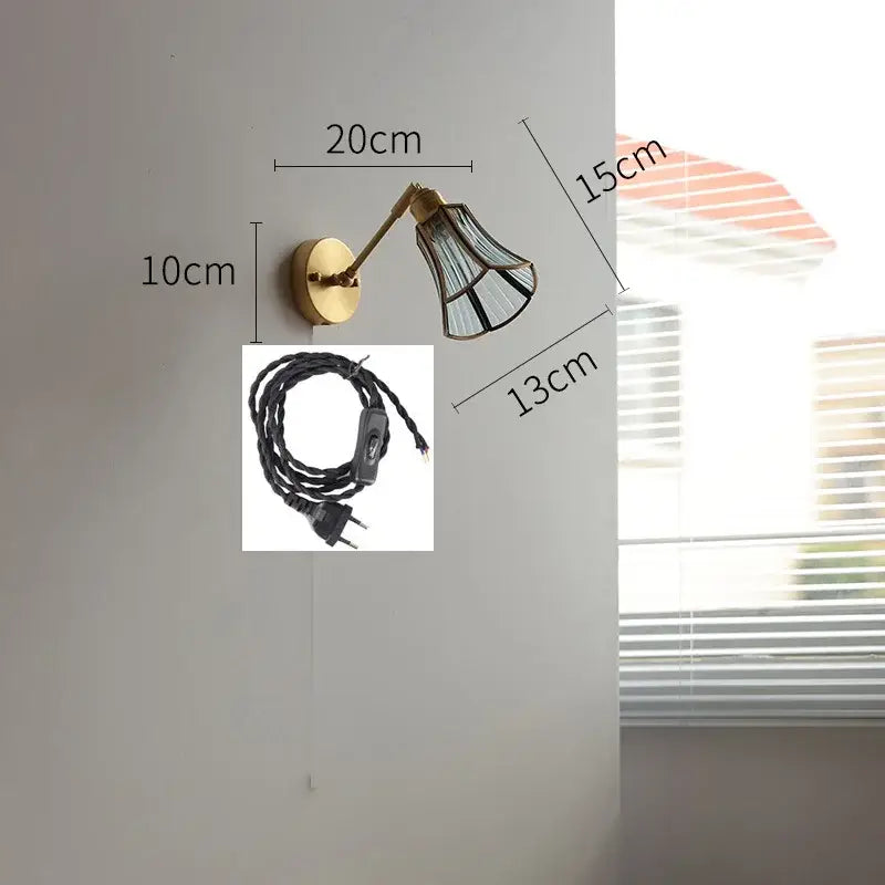 GobekUsa Green Glass LED Wall Lights with Pull Chain Switch, Copper Finish, photo 10 of 23