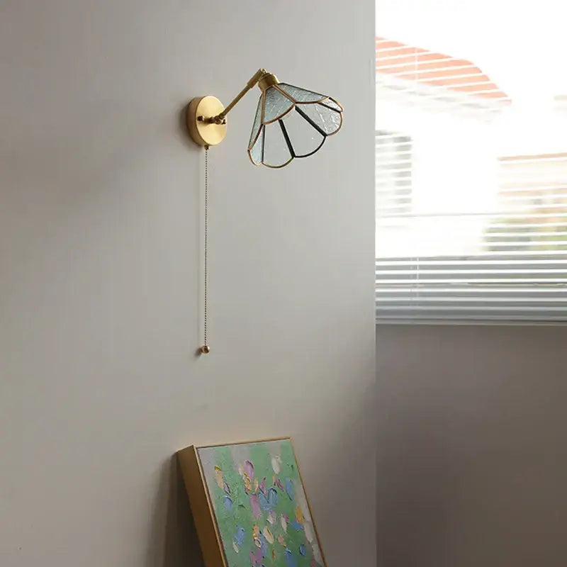 GobekUsa Green Glass LED Wall Lights with Pull Chain Switch, Copper Finish, photo 4 of 23