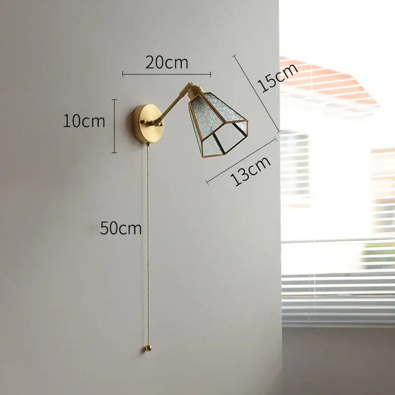 GobekUsa Green Glass LED Wall Lights with Pull Chain Switch, Copper Finish, photo 12 of 23