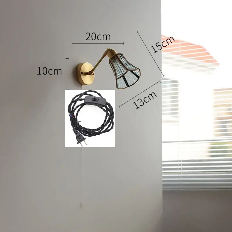 GobekUsa Green Glass LED Wall Lights with Pull Chain Switch, Copper Finish, photo 11 of 23
