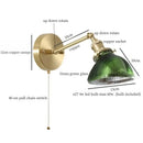 GobekUsa Green Glass LED Wall Sconce, Pull Chain Switch, for Bedside, Bathroom, Living Room