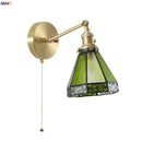 GobekUsa Green Glass LED Wall Sconce, Pull Chain Switch, for Bedside, Bathroom, Living Room